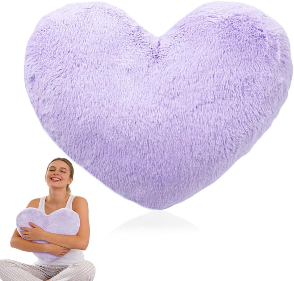kussen, paars hartvormig kussen, knuffelkussen, 46 x 36 cm, pluche kisen, zachte decoratie, hartkussen van pluche, liefde, sierkussen, decoratief kussen voor woonkamer, bank