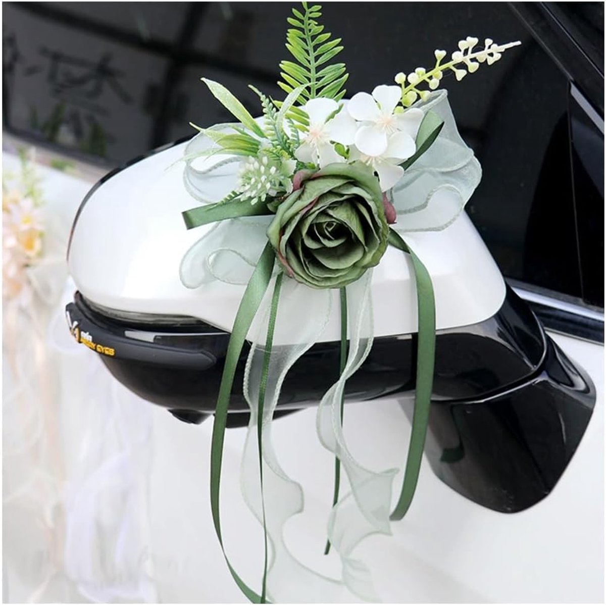 Strikken, bruiloft, autoversiering, kunstbloemen, strik, achteruitkijkspiegel, deurgreep, decoratiebloem, bruiloftsauto, simulatie, bloem, autolint voor bruiloften, feesten