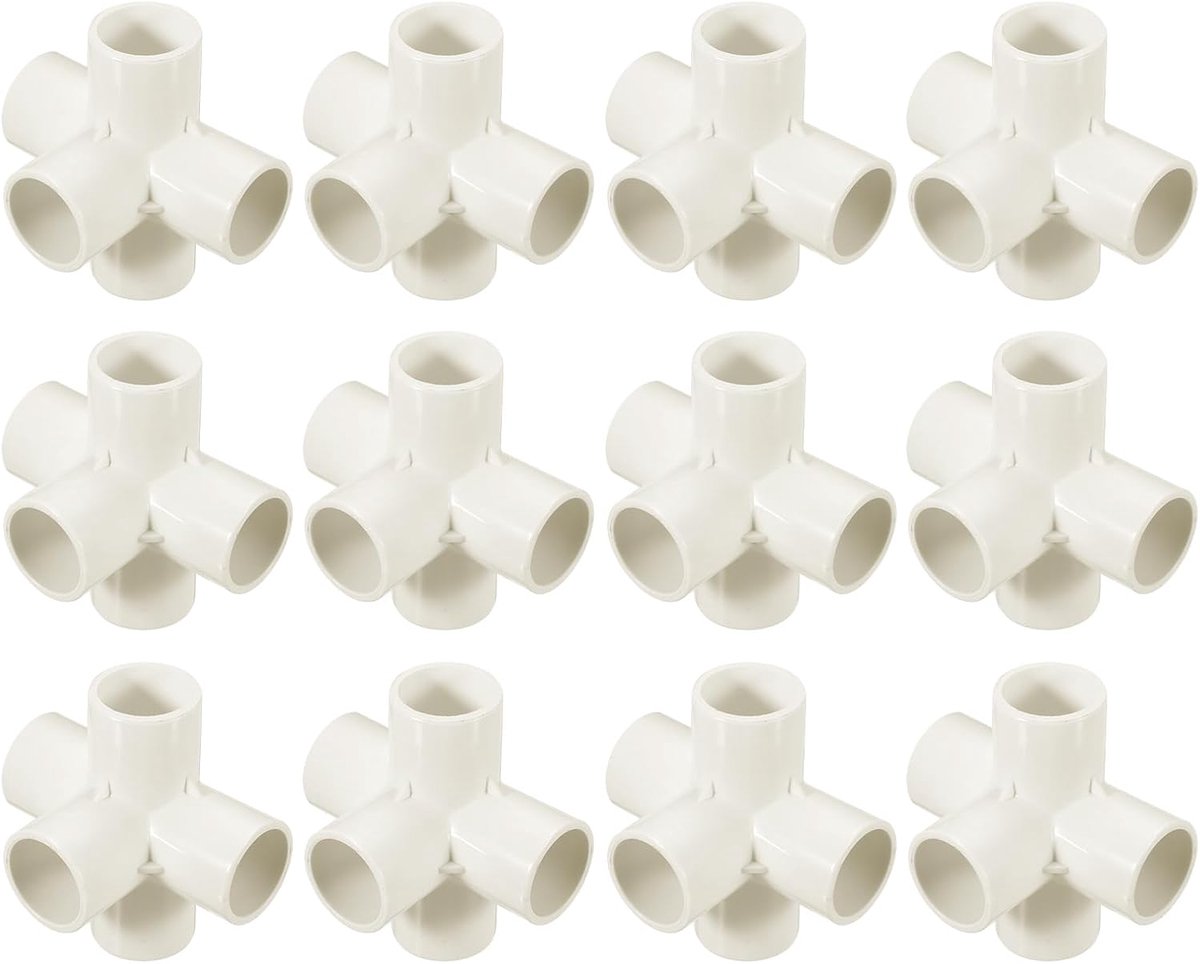 12 stuks 5-weg pvc-fitting 1" 0,98" PVC verbindingsstukken hoek buisarmaturen koppeling meubel-hoekconnector voor doe-het-zelf tuinsteunstructuur, wit