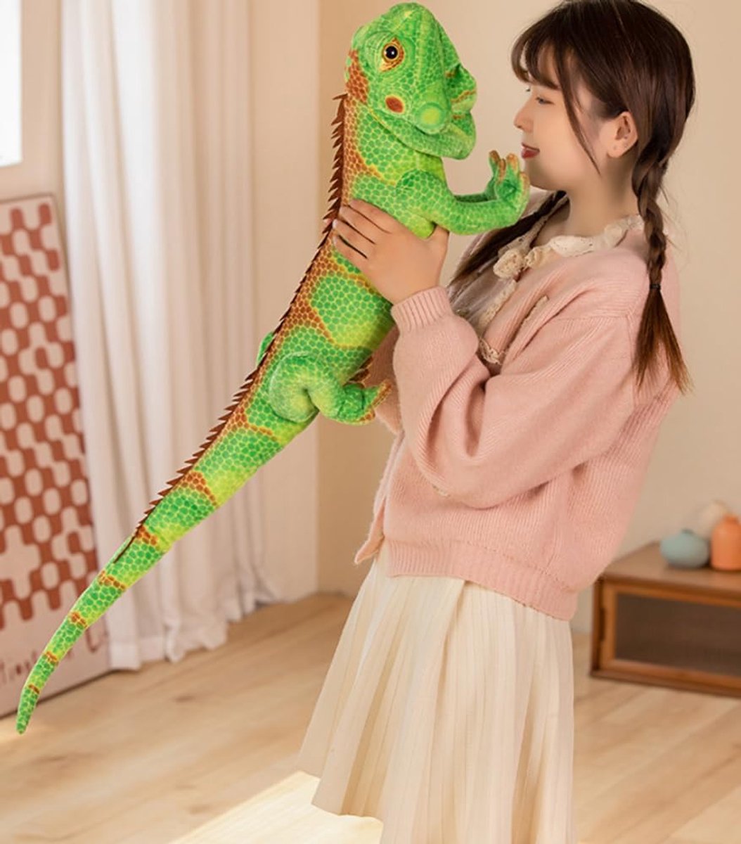 groene hagedis, pluche dier, kameleon poppen, reptielen, pluche dieren, manenhagedissen, wild speelgoed cadeaus voor kinderen, lengte 95 cm
