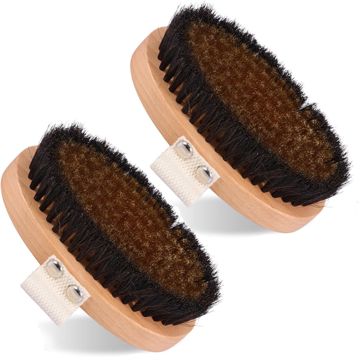 set van 2, massageborstel voor het lichaam met fijne koperen borstelharen en paardenhaar, lichaamsborstel van beukenhout voor droge massage, peeling en ionenverzorging