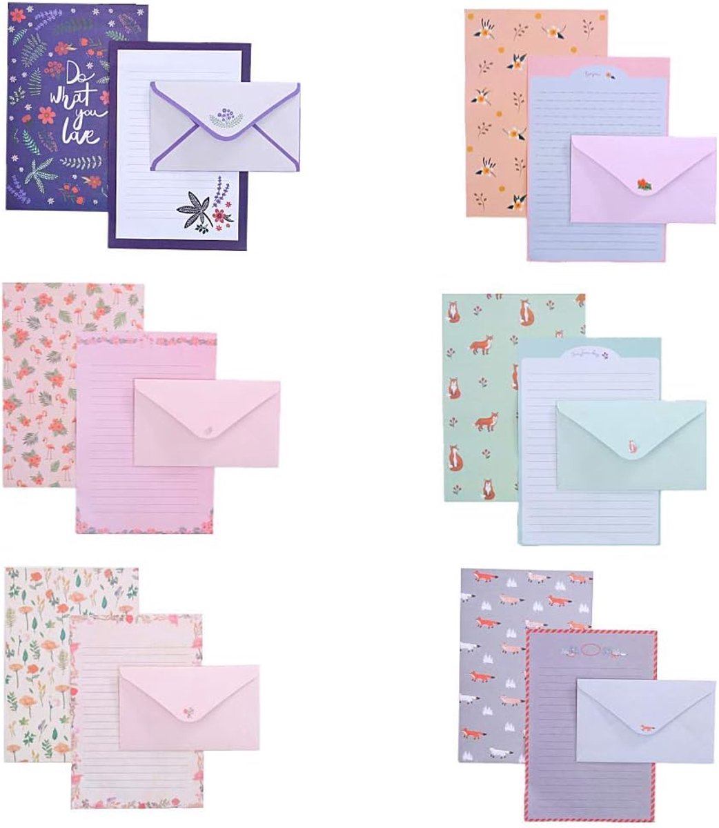 36 Stks Mooie Brief Papier Gevoerd Met 18 Stks Envelop Schrijven Stationaire Set Voor Kantoor Thuis School (6 Sets)