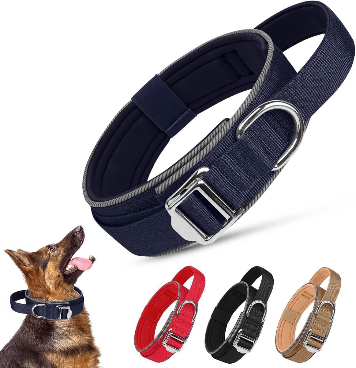 SnelShoppen - Tactical Hondenhalsband, Zacht, Ademend, Verstelbaar Nylon, Reflecterende Hondenhalsband met Draagbare Metaalgesp voor Middelgrote en Gr