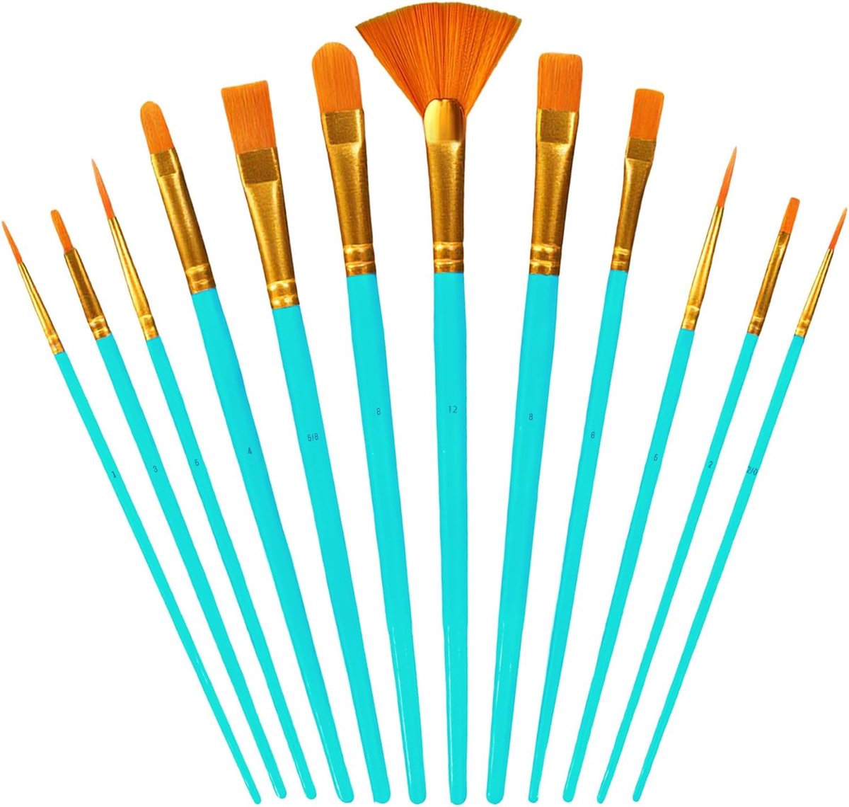 12 stuks penseelset, nylon penselen, penseelset voor aquarel, acryl en olieverfschilderijen, verschillende maten penseelset voor kunstenaars, verfkwast voor beginners, kunstenaars (hemelsblauw)
