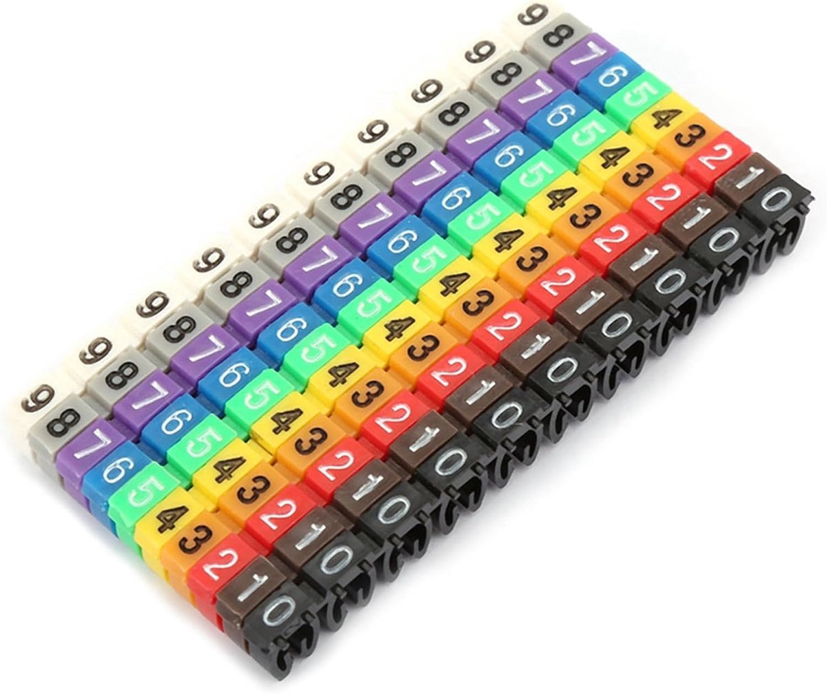 Kleurvolle kabelmarker nummer 0-9 digitale buis draad gecodeerde clip op plastic label (100PCS kCM-2.5MM)