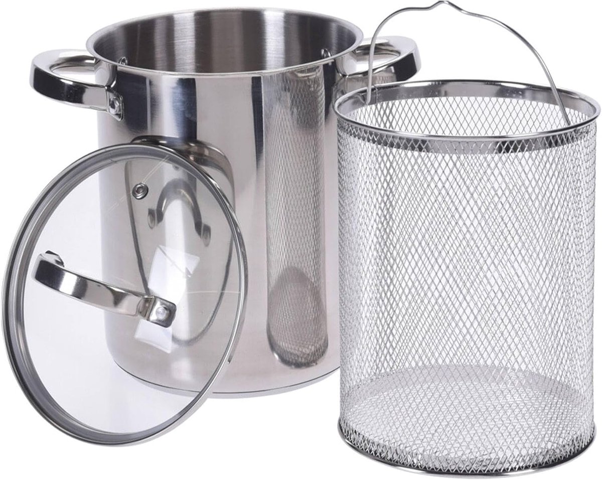 SnelShoppen - RVS Aspergepan 16 x 21 cm met Glasdeksel, Gelijkmatige Warmteverdeling, Geschikt voor Gas, Elektrisch, Inductie, Keukenaccessoire