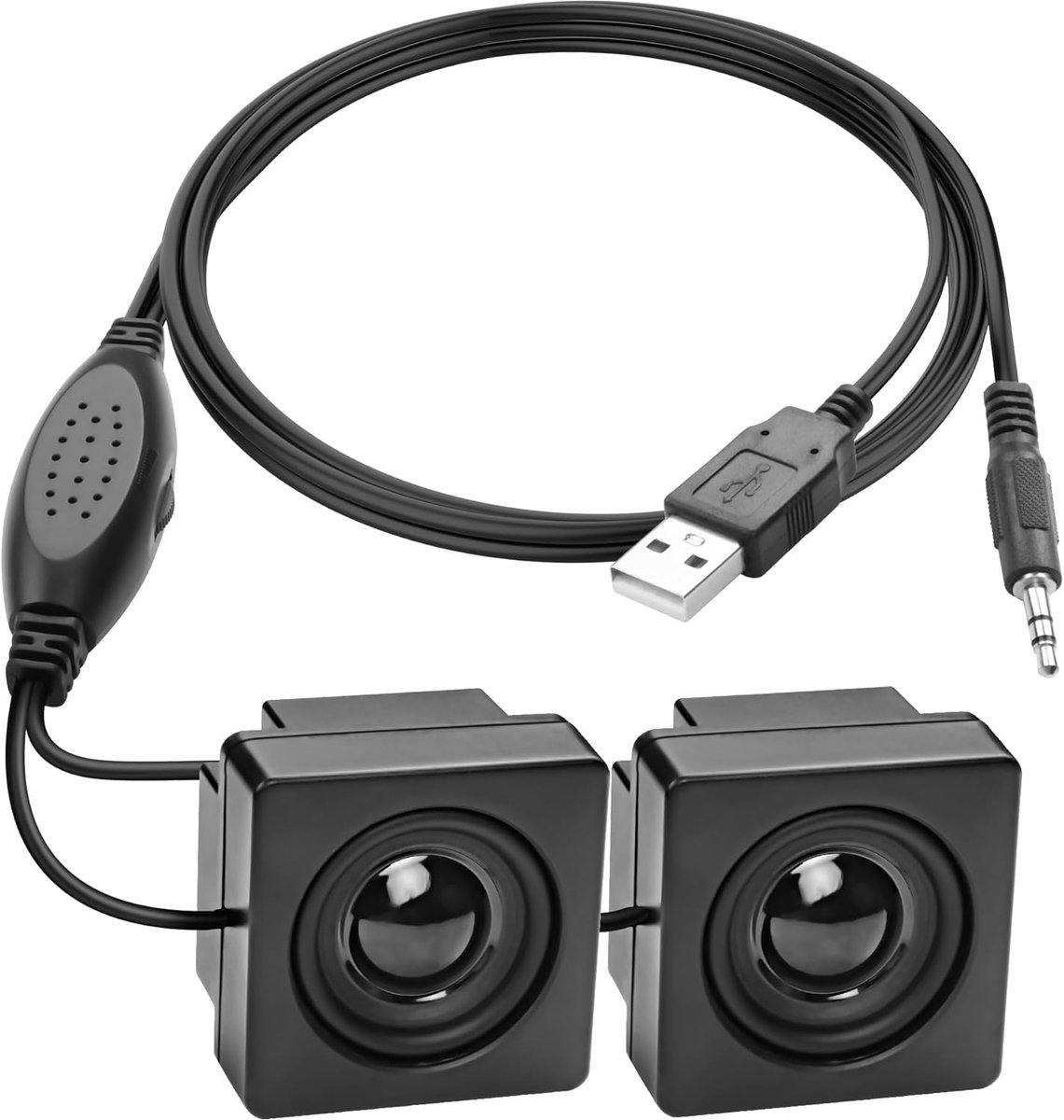 Mini Computer Speaker voor Desktop PC 3.5mm TRS Input met Volumeregeling USB Aangedreven Stereo Verborgen Type Kleine Luidsprekers voor PC Laptop Telefoon Notebook -1.2M/3.9FT 1 Paar