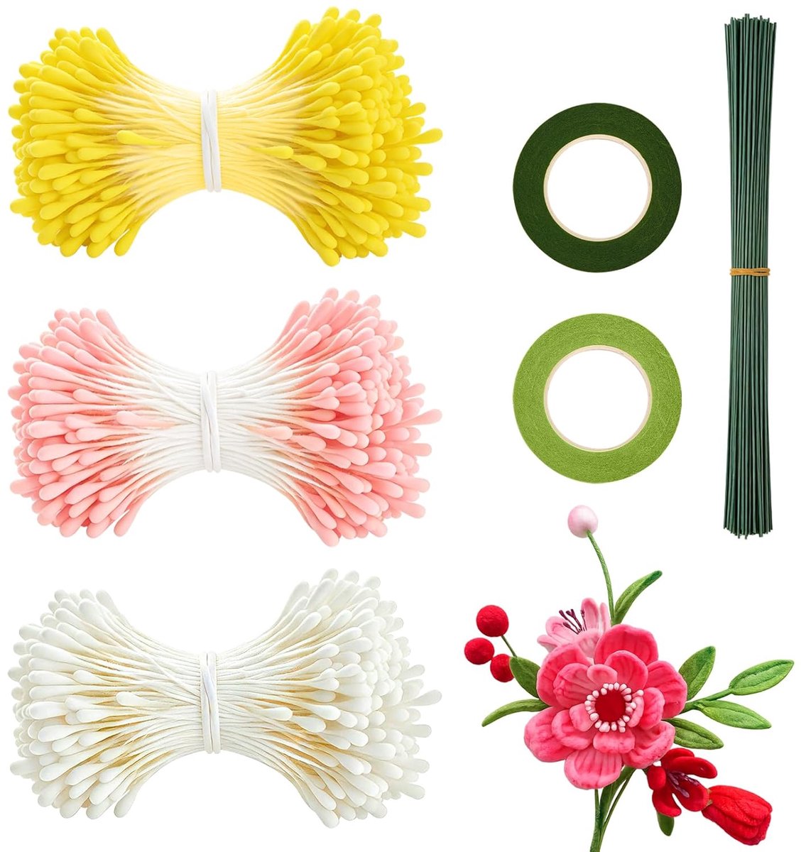1230pcs Complete DIY Bloemen Knutselset Met 1200 Meeldraden, 30 | Bloemendraden (30 Cm) En 2 Bloemistentape, Creatieve Set Voor Chenilledraad, Decoratie En Haaraccessoires