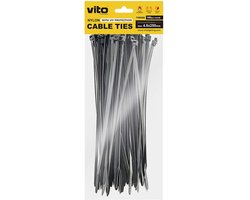 VITO Kabelbinder 4.8x250mm - Zwart - Met UV-bescherming -sfolie - 100 stuks in blisterverpakking Kunststof Kabelklem - Kabelbinder - Tieraps
