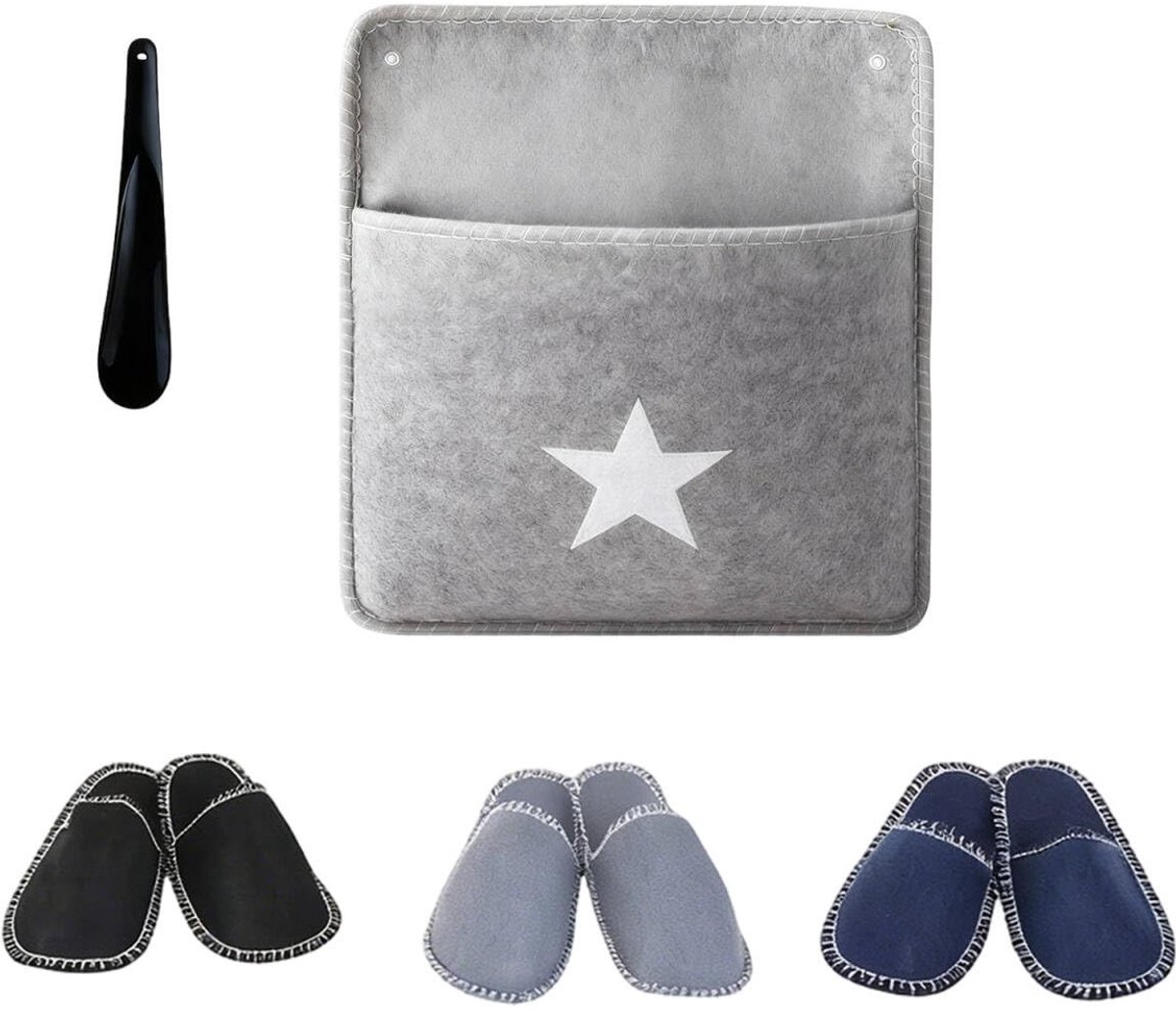 Omgoods - Set van 6 Gastenslippers van Vilt met Opbergzak en Schoenlepel