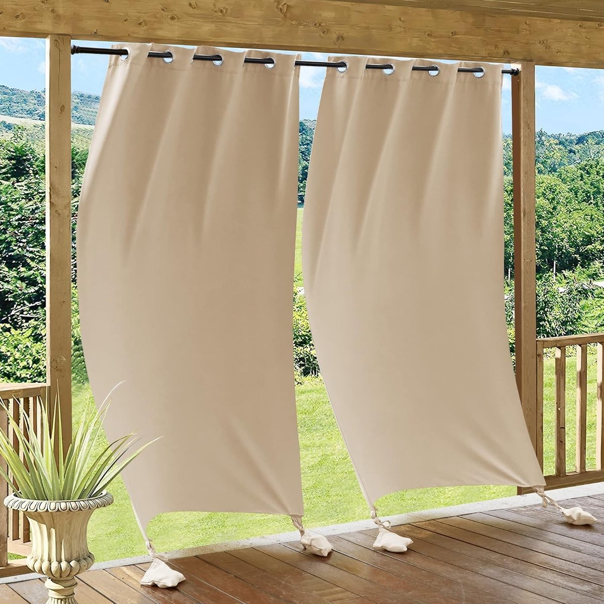Omgoods- Buitengordijnen Waterdicht - Buiten Gordijnen voor Terras - Windbestendige Gordijnen - 2 Panelen - 132B x 243H cm - Hoogwaardig Materiaal - Tuingordijnen