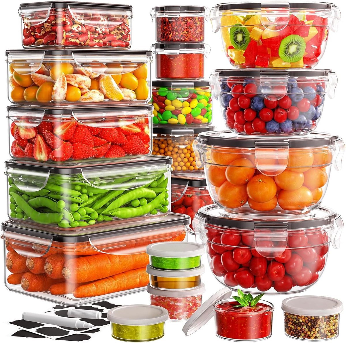 Omgoods- Vershouddozen 40-delige set - Lekvrij - Voorraaddozen - Opbergdozen met deksel - Keuken - Milieuvriendelijk design