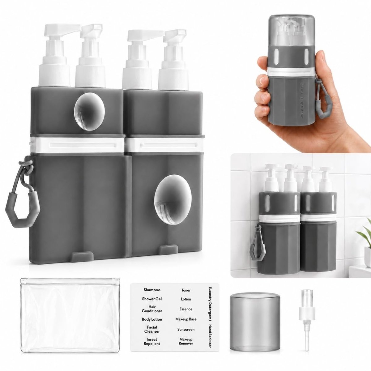 Omgoods - 4-in-1 Reisflessen Set met Zuignap en Pomp