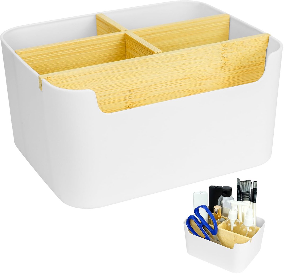 Omgoods - Bureau-Organizer met 5 Vakken - Houten Pennenhouder voor Kantoor en Thuis
