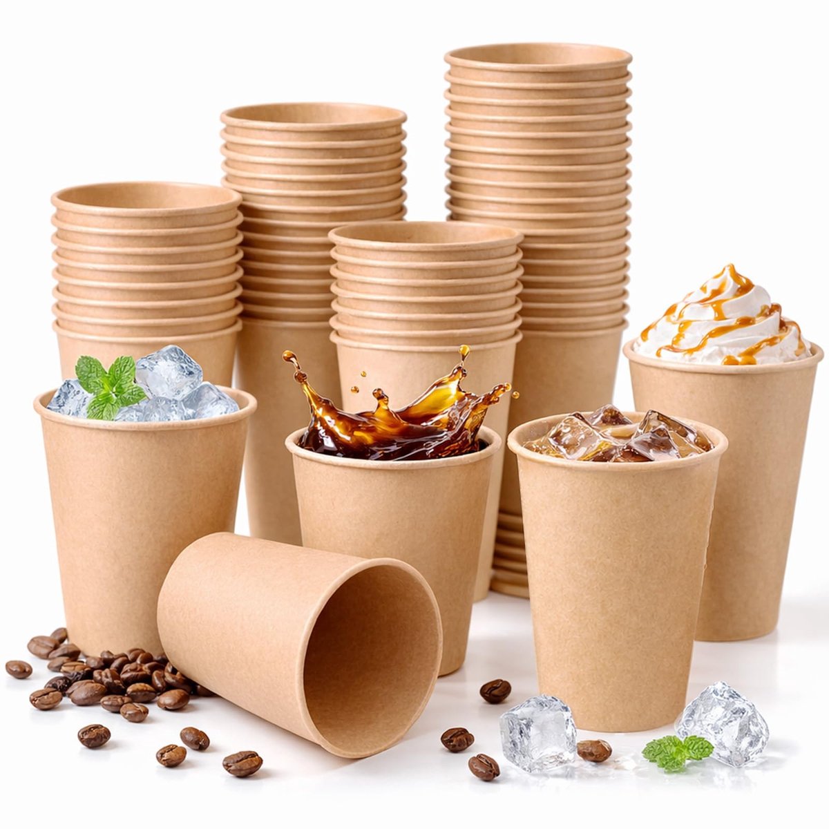 Omgoods - 100 Stuks Kraft Papieren Bekers van 250ml, Ideaal voor Koffie