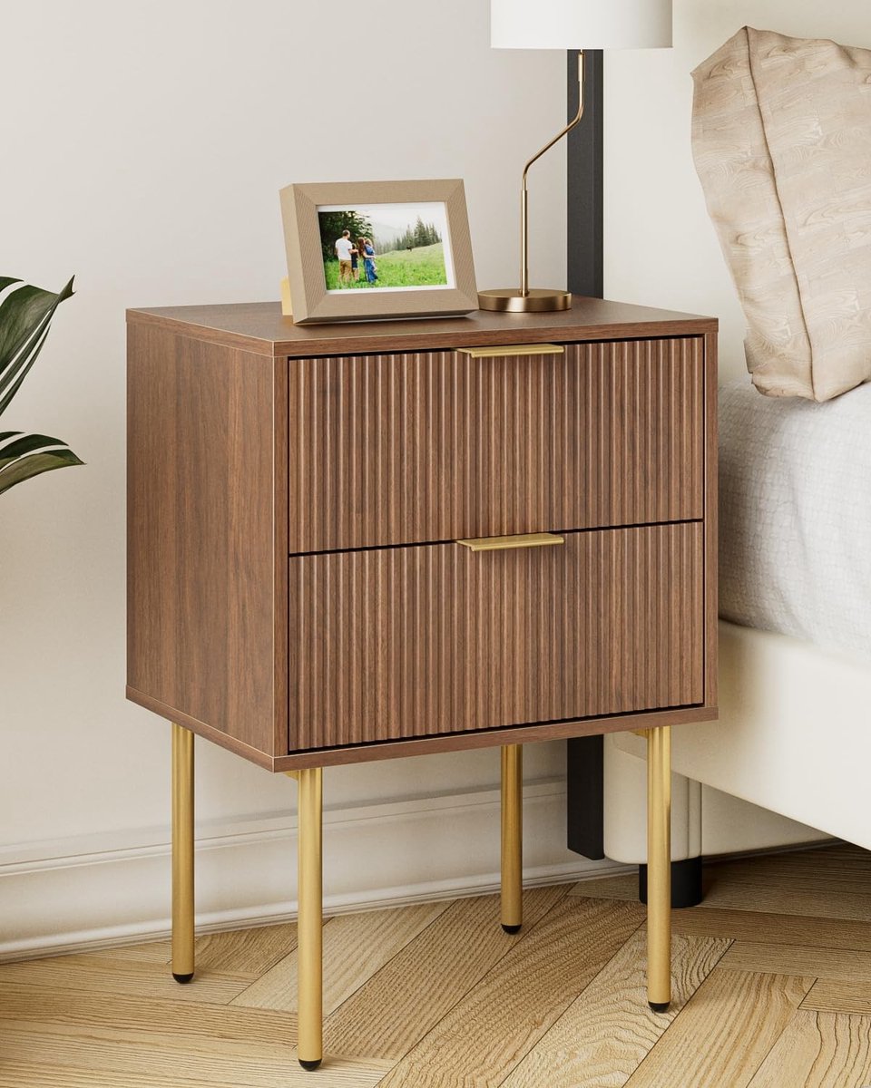 Omgoods - Moderne Nachtkastje met 2 Lades in Walnootlook