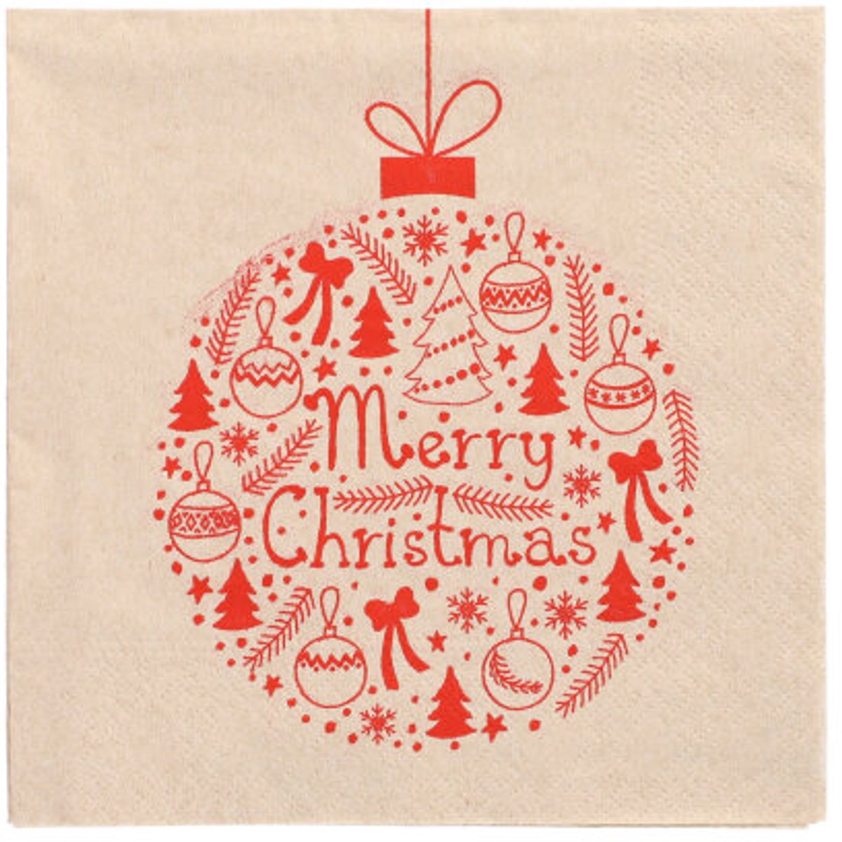 15x 20 Servetten 3-laags 1/4 vouw 33 cm x 33 cm natuur Christmas Ball gemaakt van gerecycled papier
