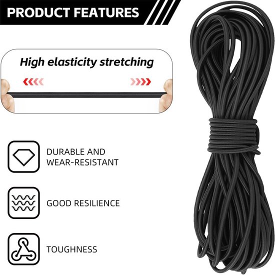 Duurzame Elastische Ronde Touw van 15m x 3mm, Perfect voor Trekkoorden, Rugzakken en Creatieve Projecten met Knoopstopper — afbeelding 3