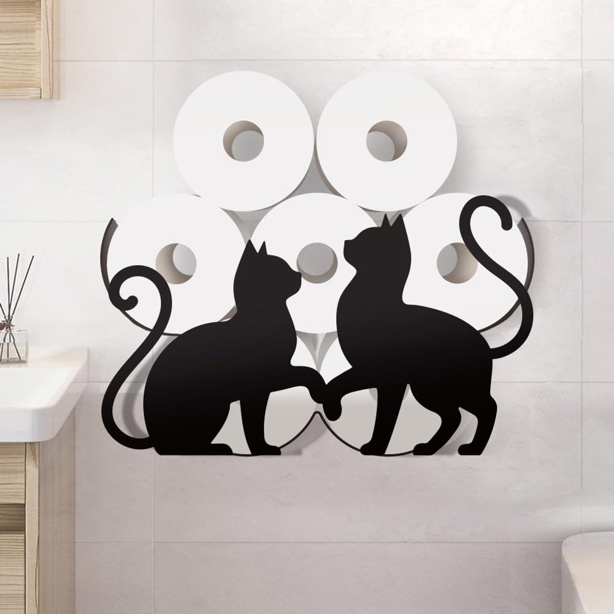 Omgoods - Decoratieve Toiletpapierhouder in Katvorm, Geschikt voor 8 Rollen