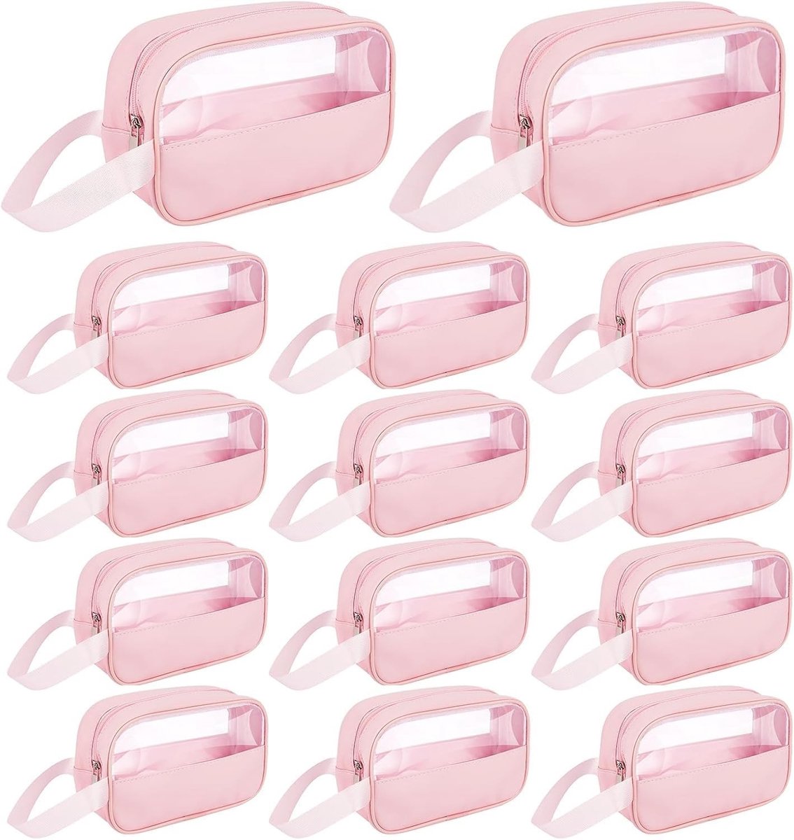 Omgoods - Set van 15 Transparante Make-uptassen met Handgreep