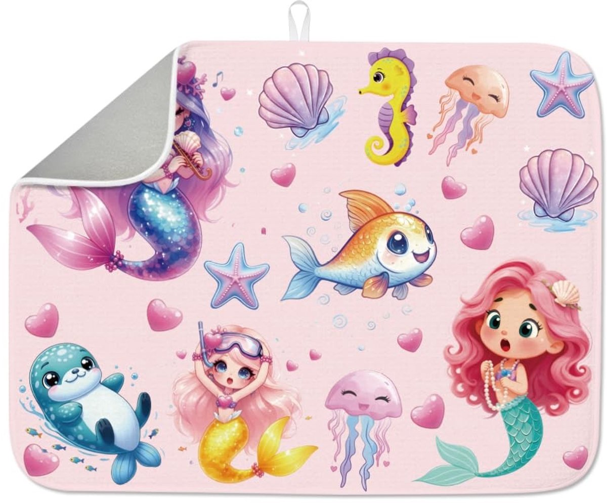 Omgoods - Cartoon Zeemeermin Afdruipmat 45 x 50 cm, Absorberend en Hittebestendig