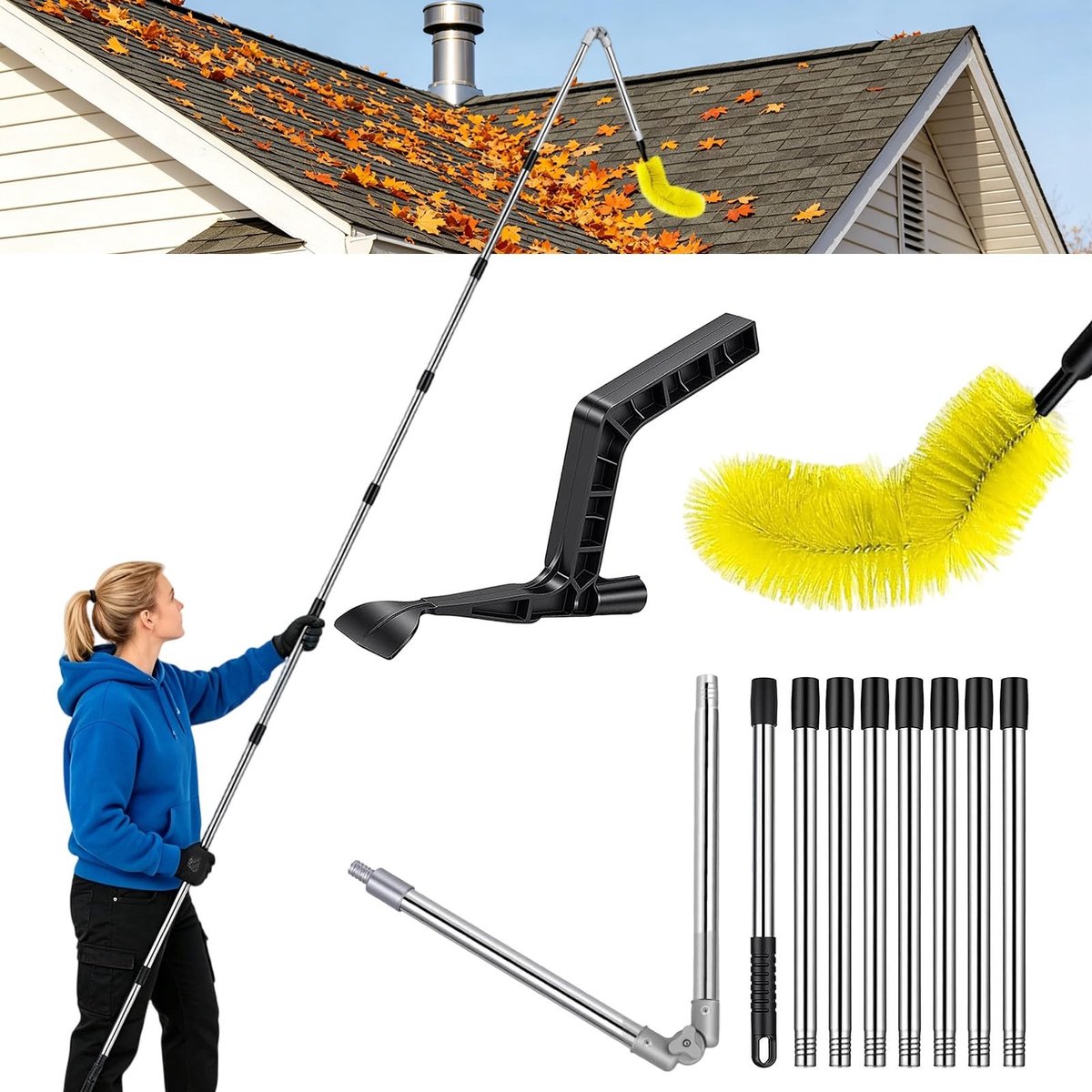 Omgoods - Telescopische Gootreiniger met Borstel en Handschoenen