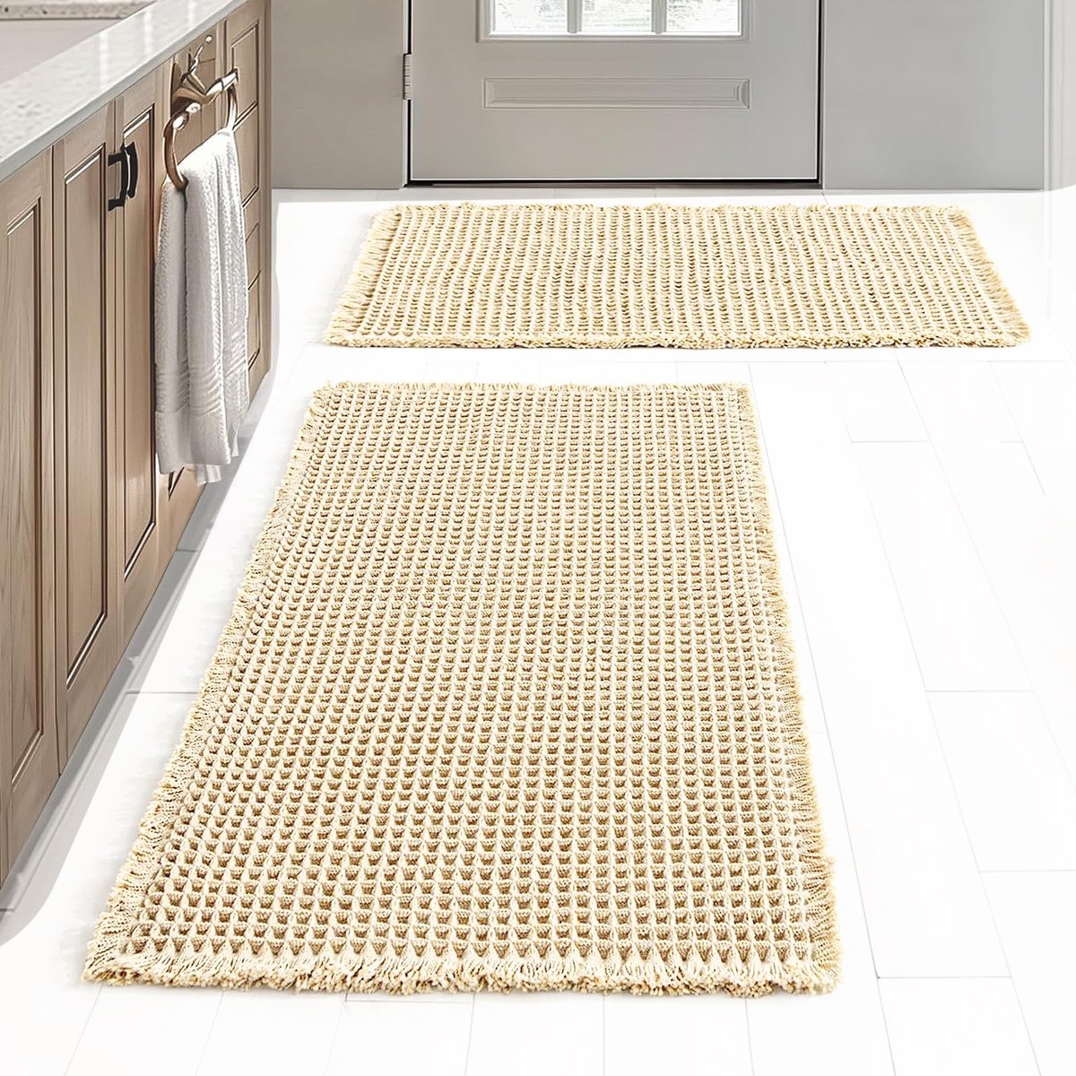 Omgoods - Set van 2 Antislip Badmatten met Sneldrogende Waffle Structuur