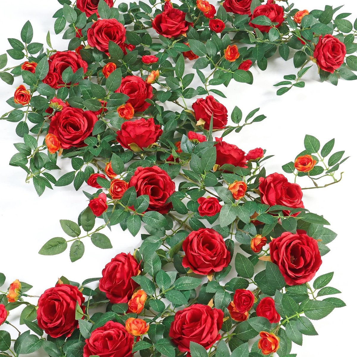 Omgoods - Set van 2 Kunstbloemenslingers met Rozen en Eucalyptus