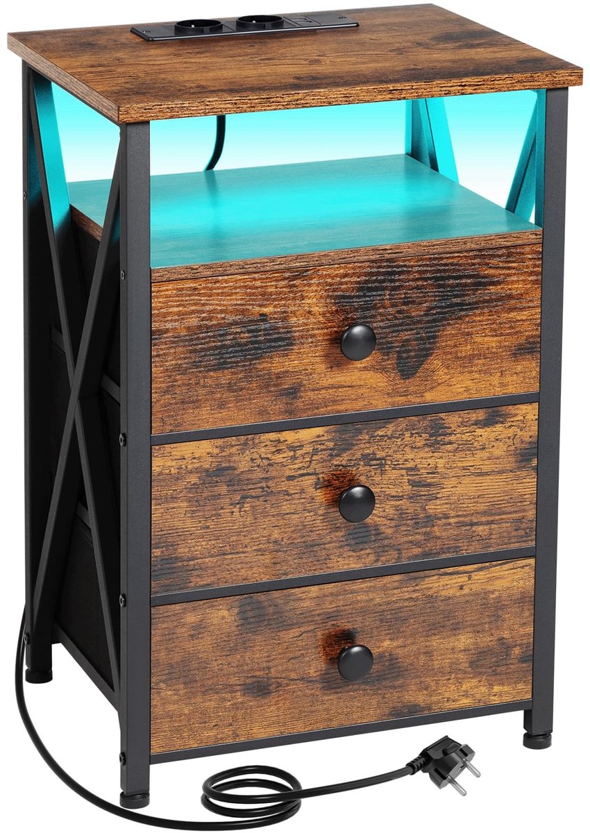 Omgoods - Bedside Table met Oplaadstation en LED Verlichting