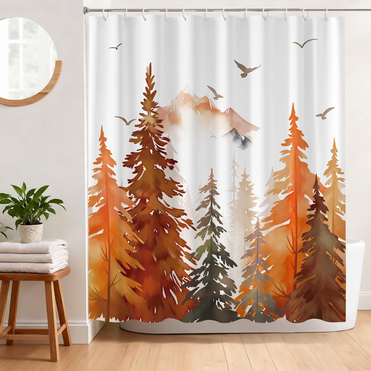 Omgoods - Douchegordijn 180 x 180 cm - Anti-schimmel Polyester met Herfst en Bospatroon