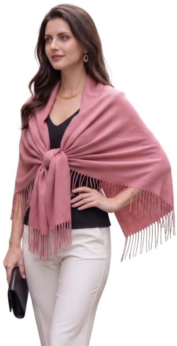 Omgoods - Dames Kasjmier Sjaal voor Herfst en Winter, Roze, 185x65 cm