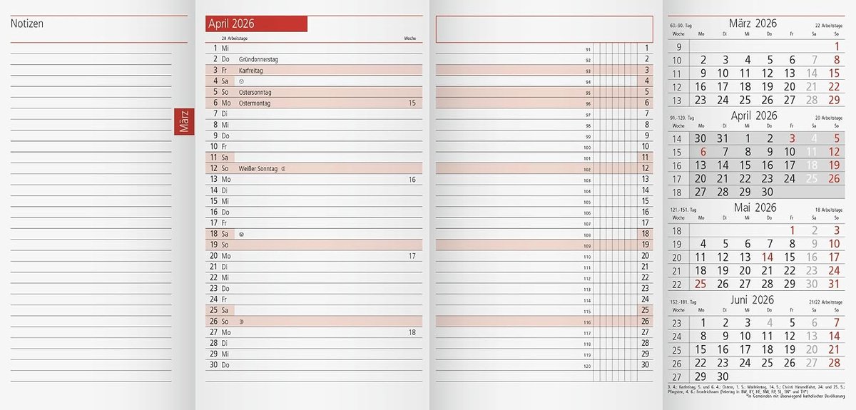 Maandkalender 2026 - 87×153 mm - Karton - Met notities en jaaroverzicht - ShopVlot