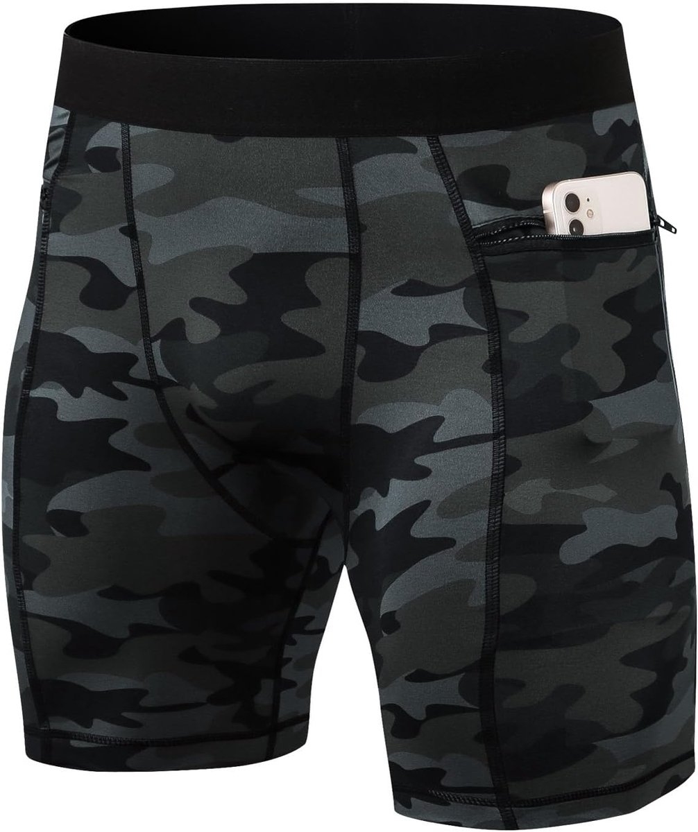 Shorts voor heren, compressieshorts met zakken, basislaag, onderbroek voor heren, korte hardloopbroek, sneldrogend hardloopondergoed