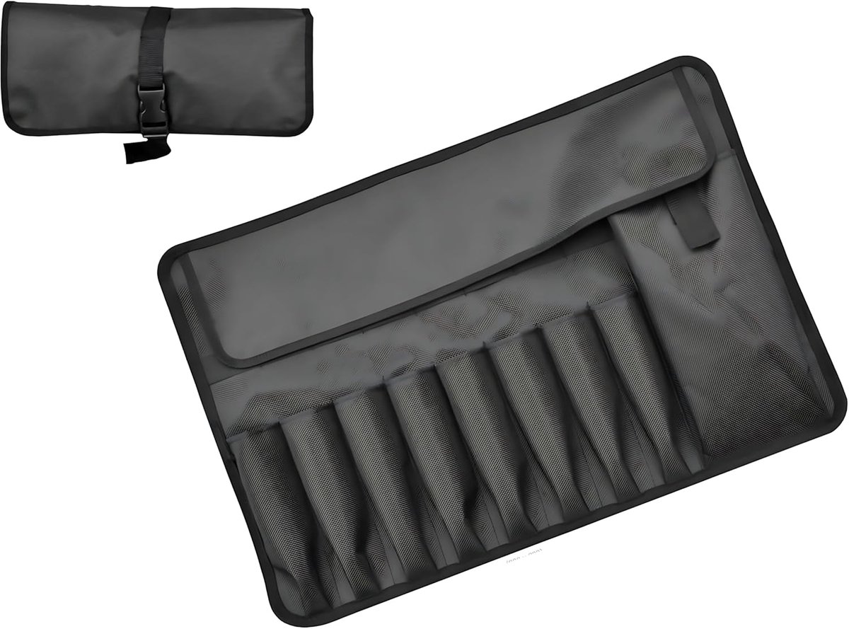 zwart, met verstelbare gesp, roltas, 50 x 35 cm, met beschermdeksel, grote zakken, 8 steekzakken, dik, waterdicht en slijtvast, voor auto-noodtas