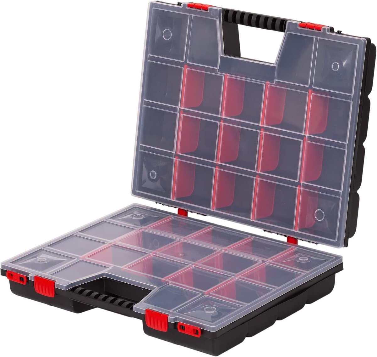 SnelShoppen - Dubbelzijdige assortimentsdoos 20 inch met verstelbare vakken, 36 compartimenten, stevige gereedschapsbox voor werkplaats, 490 x 390 x 1