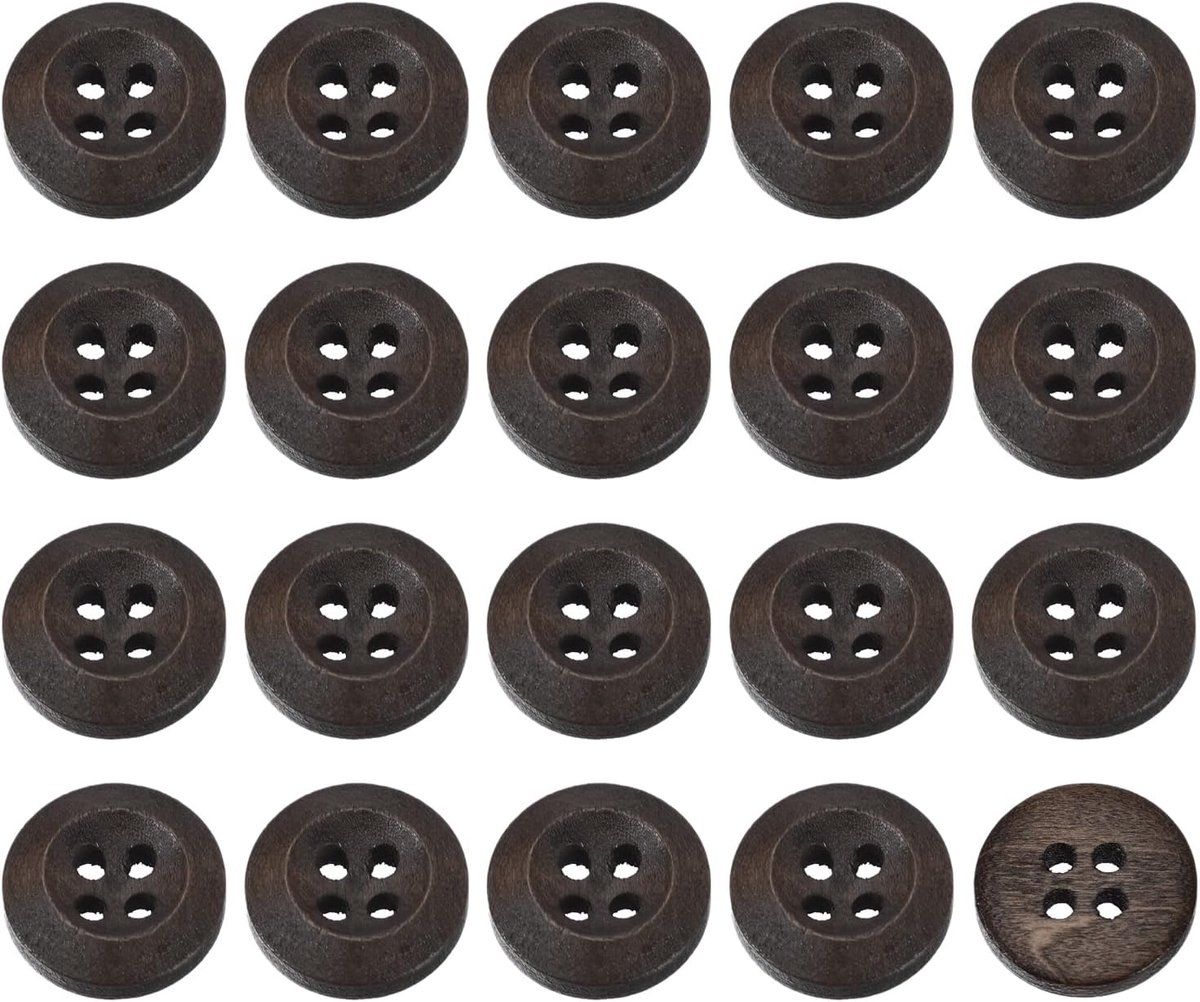 Knopen, 15 mm, ronde houten knopen met 4 gaten voor het naaien van