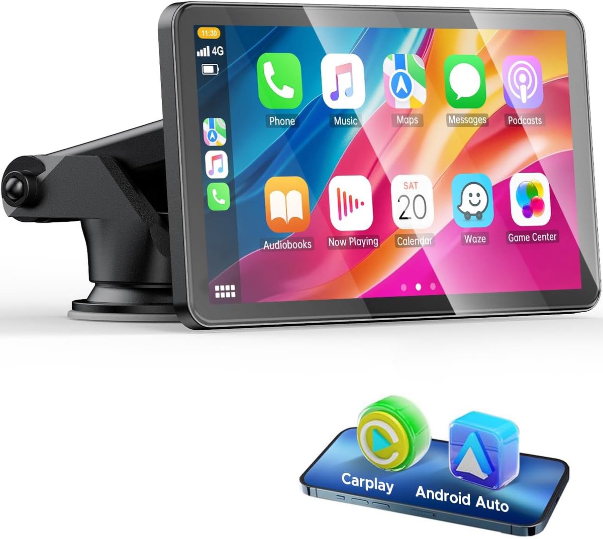Draadloos CarPlay display & Android auto display voor auto achteruit | 7 inch draagbare autoradio Car Play scherm met Mirror Link, Bluetooth, touchscreen, navigatie, spraakassistent, FM, AUX