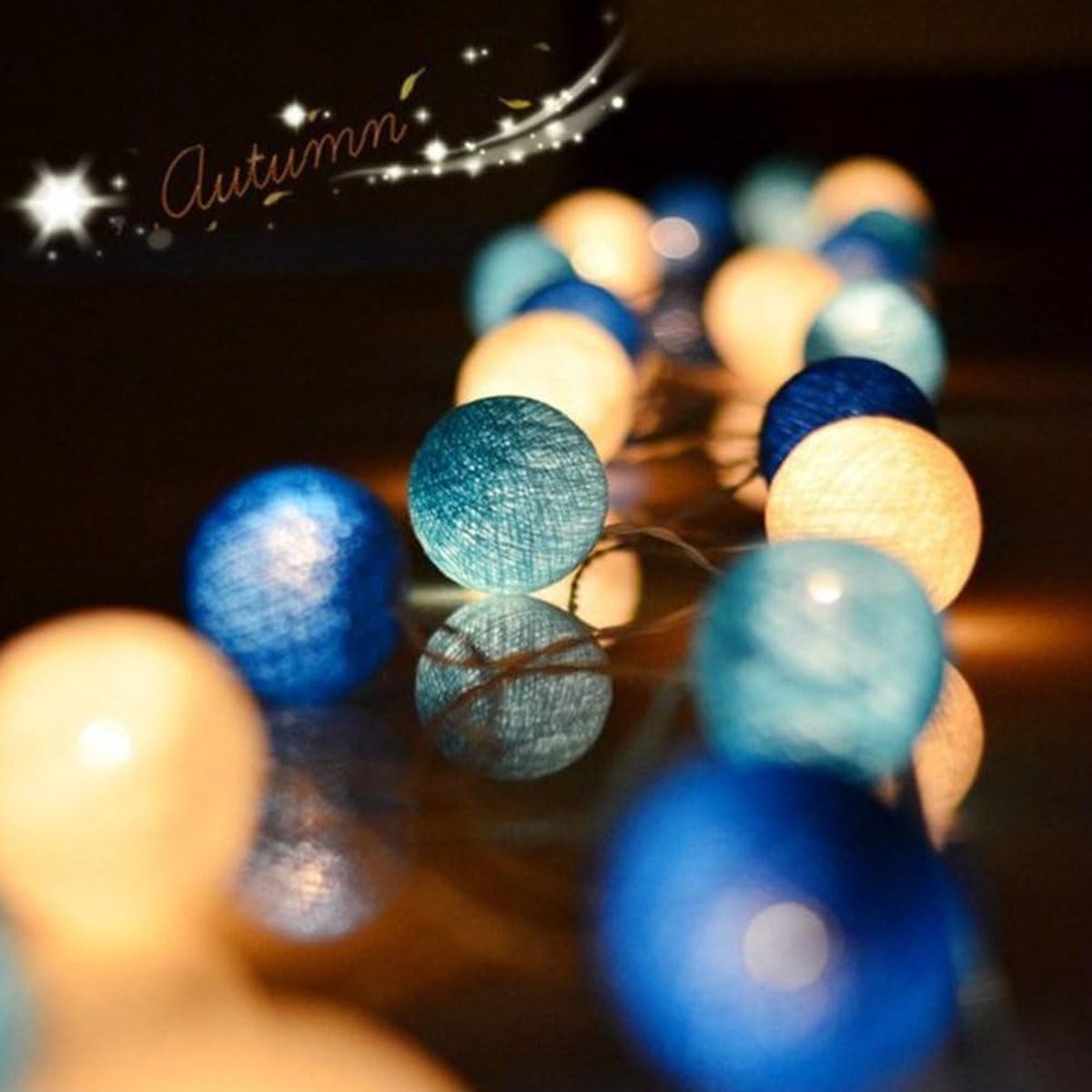 Katoenen bollen slinger - 20 LED lichtjes - in 3 kleuren - sfeervolle decoratie voor kinderkamer - SnelShoppen