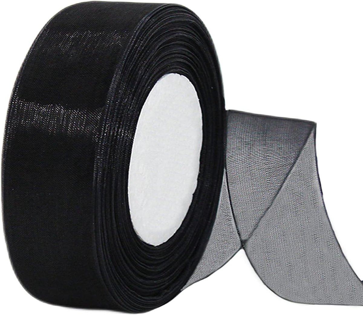 breed zwart organza chiffon 38 mm cadeauverpakking, 45 m doorzichtig chiffon haarlint voor knutselen, kransstrikken, Halloween decor