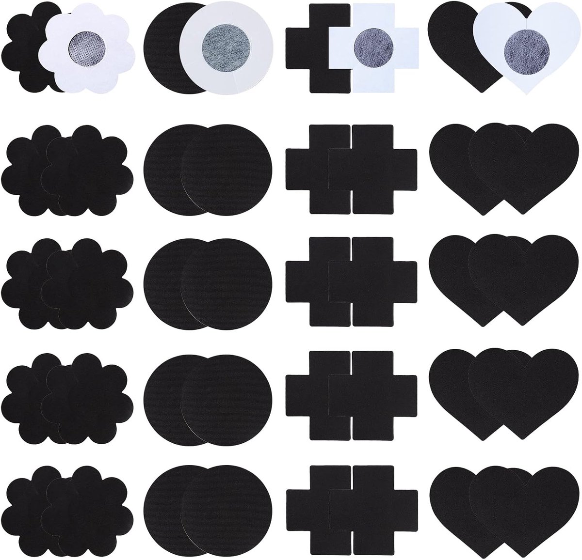 tepelafdekkingen, 40 stuks borstbeschermers zelfklevend hart ronde bloem kruisvorm onzichtbare dunne borstpatches zomer tepelstickers voor vrouwen meisjes patisserie jurk