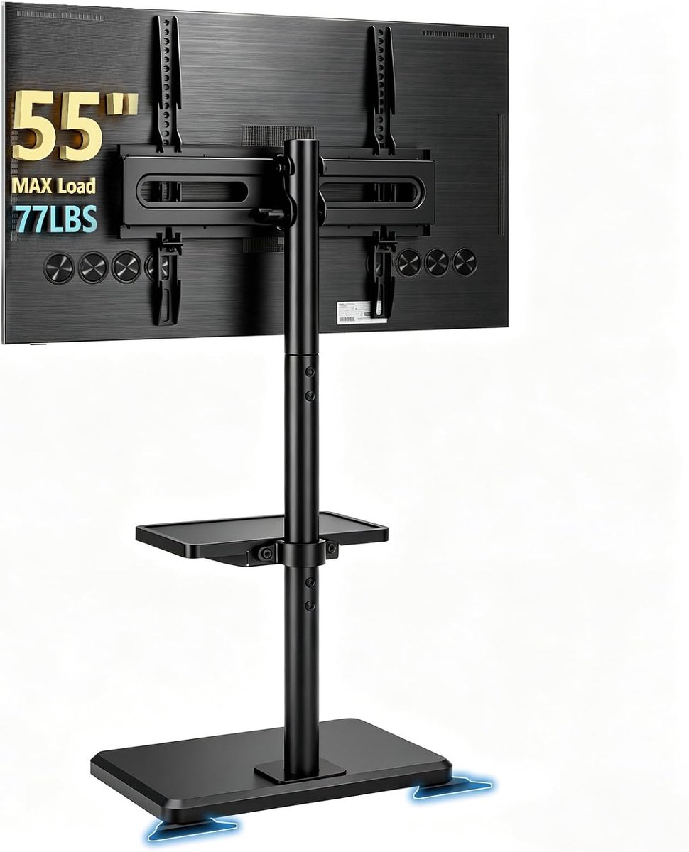 SnelShoppen - Vrijstaande TV standaard met montage voor 26- tot 55-inch televisies, verstelbaar in hoogte, draaibaar en kantelbaar, houten basis en pl