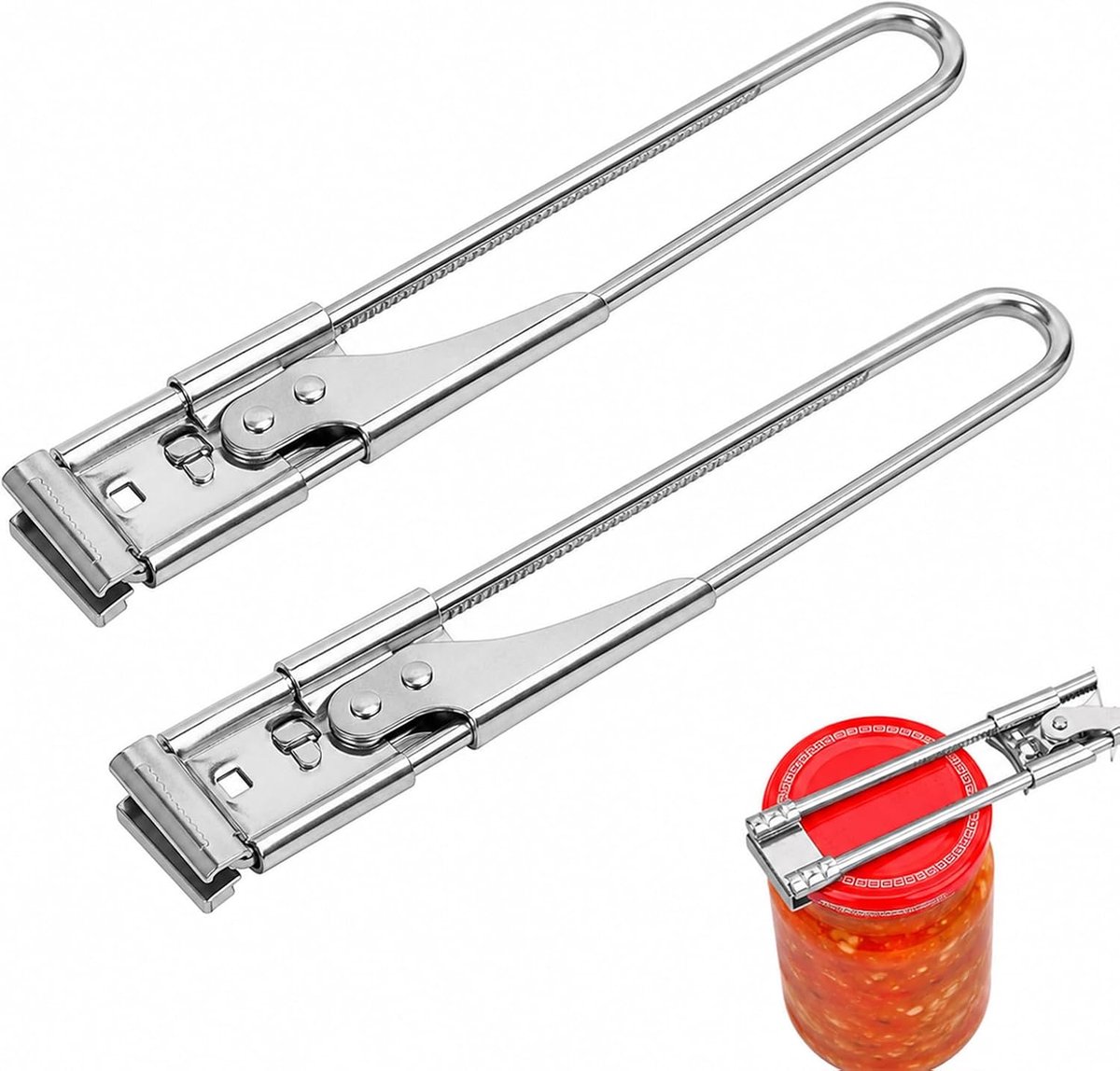 2 stuks roestvrijstalen dekselopener, glazen opener, schroefdekselopener | veiligheidsopener,blikopener handmatig,extra lange hendel,voor schroefglazen,verstelbaar,voor senioren,artritis,vrouwen