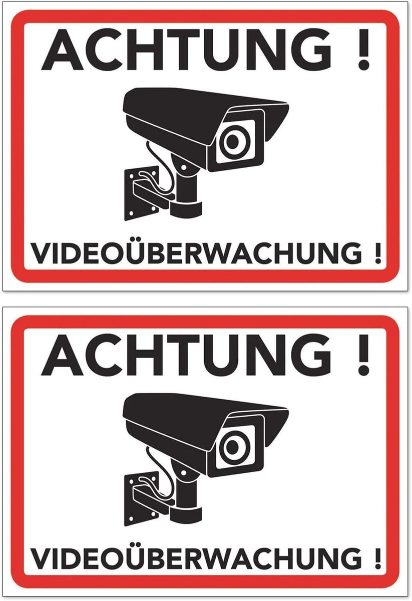 Videobewaking - Waarschuwingsbord - Waarschuwingsbord voor Camerabewaking - Video Surveillance Shield - Dit gebied wordt videobewaking (20 x 15 cm) (2 stuks Let op videobewaking)