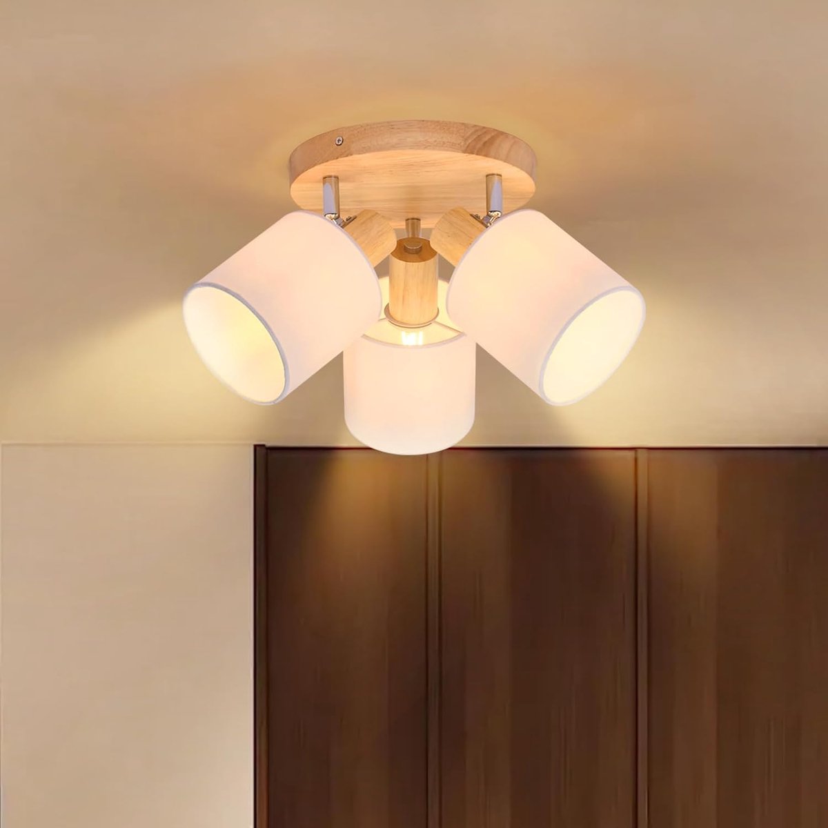 Plafondlamp Woonkamer Hout E14 3 Spotlight Orientable Led Binnen | Plafond Retro Wandlamp Rustiek Industrieel voor Slaapkamer Keuken Eetkamer Hal, Lamp NIET Inbegrepen