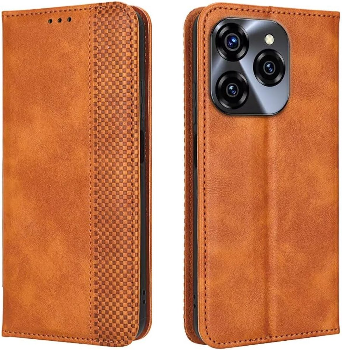 Hoes voor mobiele telefoon voor smartphone, compatibel met UleFone Note 20 Pro (6,75 inch), flip folio, PU-leren magneetschakelaar, beschermhoes, 3 kaartvakken, 1 portemonnee, standcase, bruin