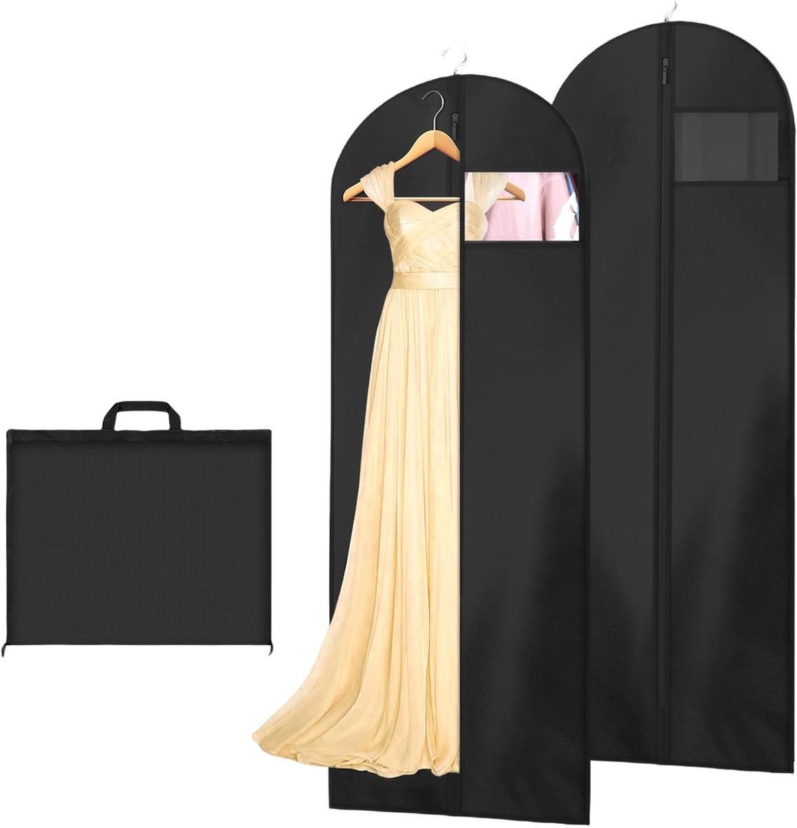 Kledingtassen voor jurken, 180 × 60 cm Kleding Covers, 2 stuks, zwart