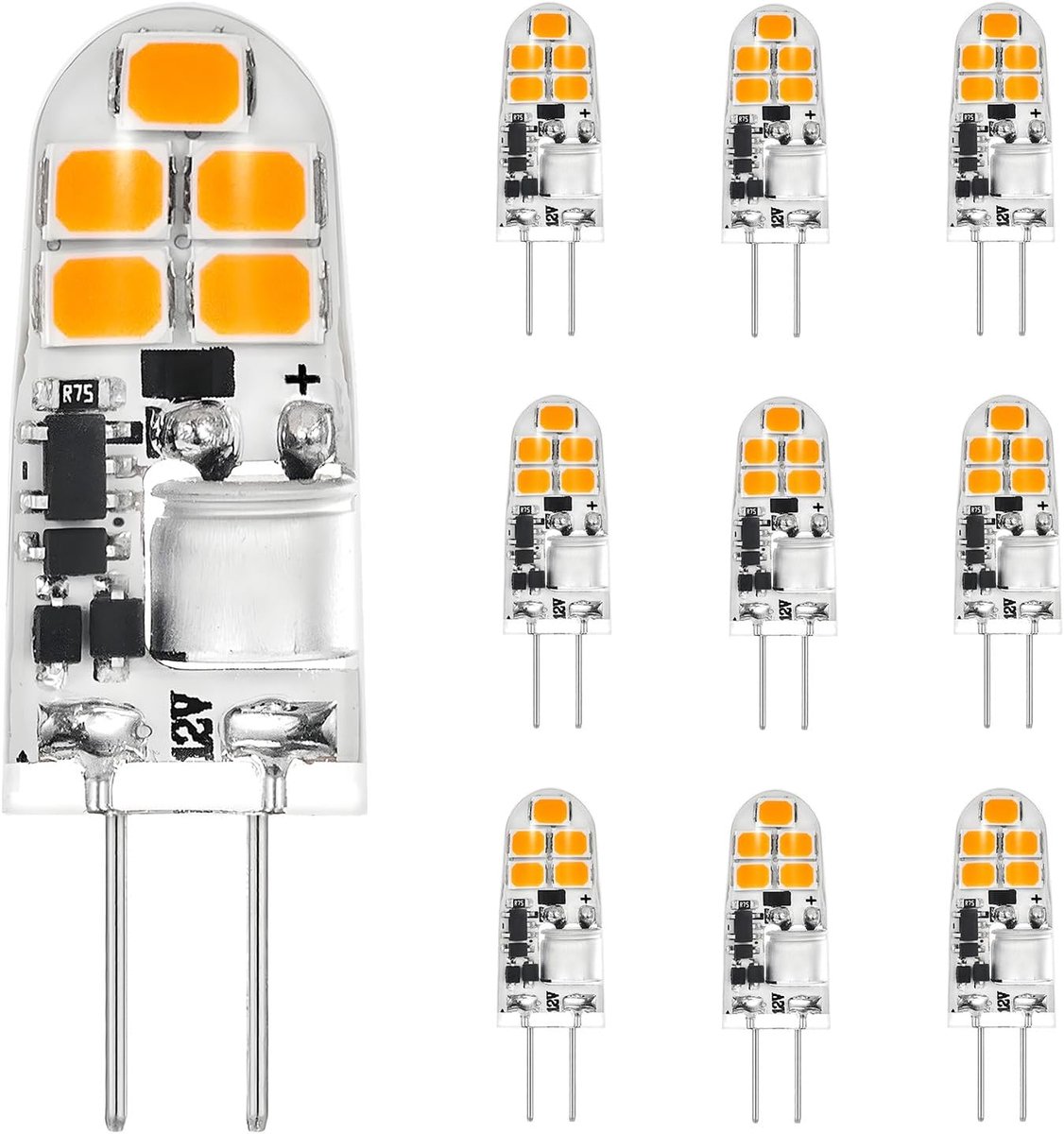 G4 LED-Lampen,Warm Wit 3000K,AC/DC 12V,1,3W 130LM,10 Stuks | Vervangt Halogeenlampen van 15W,Energiezuinige Lamp voor Afzuigkap in Keuken,Niet Dimbaar