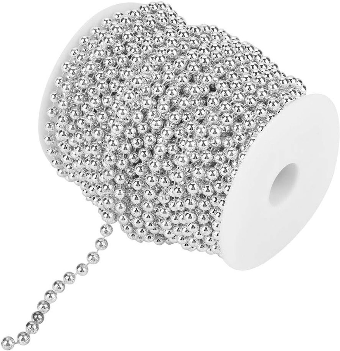 SnelShoppen - Pearl String Parelsnoer Decoratieve Beads voor Bruiloft en Feestdecoratie, Zilver, 25 Meter, DIY Handwerk