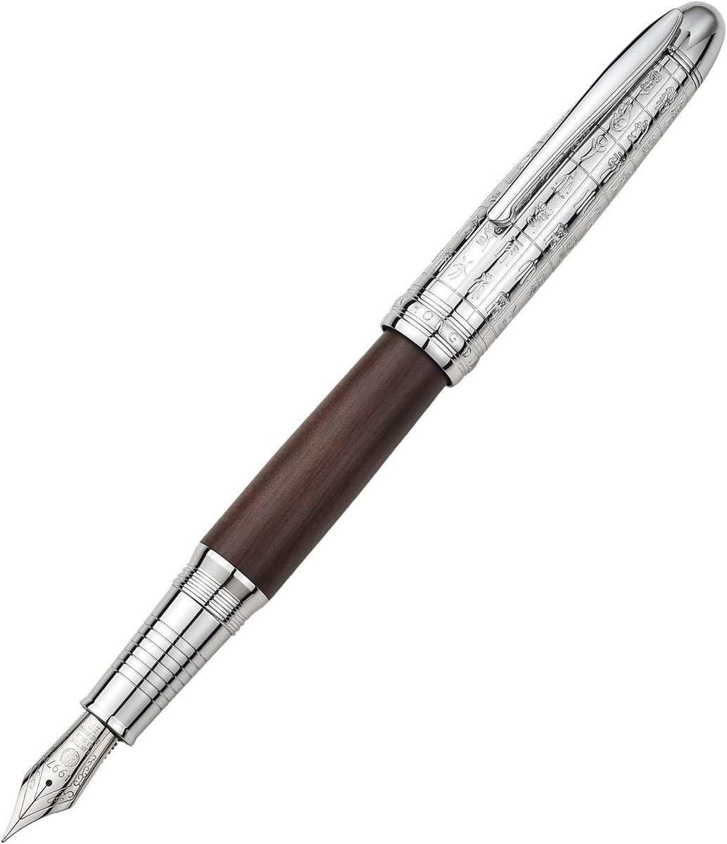 Hongdian 6016 Fine Nib, Natural Wood and Solid Metal Fountain Pen with Case - ShopVlot