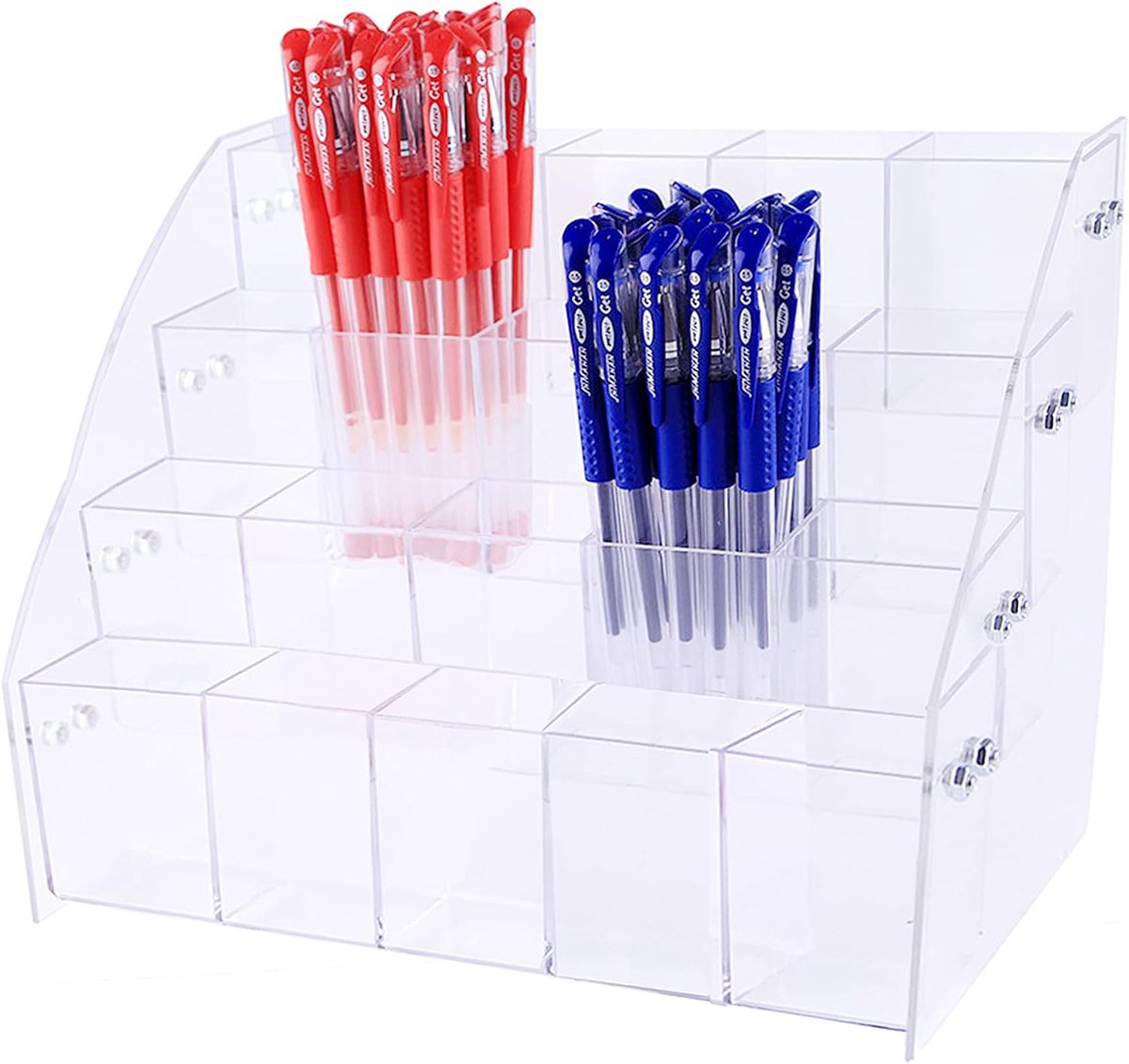 SnelShoppen - Transparante acryl pennenhouder, bureau-organizer, vier niveaus, milieuvriendelijk, gemakkelijk schoon te maken, multifunctioneel, voor